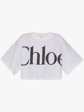 CHLOE White Logo Cropped Cotton Tee